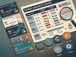 Payment methods and withdrawal checklist shown as abstract icons