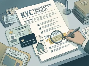 Identity verification checklist with neutral documents and no personal data