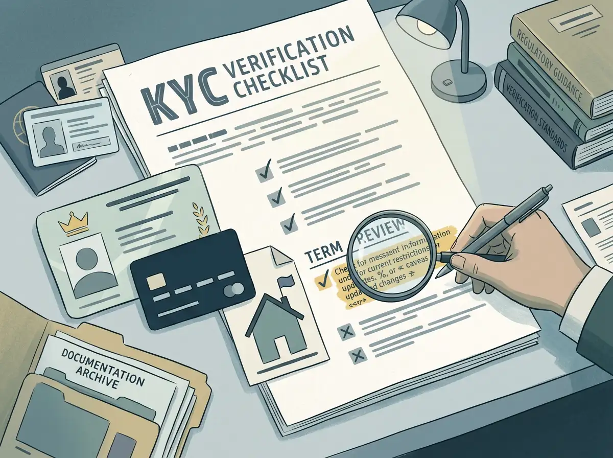 Identity verification checklist with neutral documents and no personal data